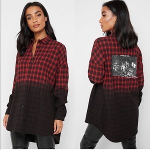 Manière De Voir - Faded Oversized Check Shirt with Print